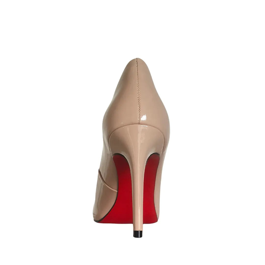 Scarpin Nude Verniz Salto Alto 10cm Sola Vermelha