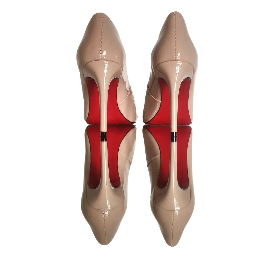 Scarpin Nude Verniz Salto Alto 10cm Sola Vermelha