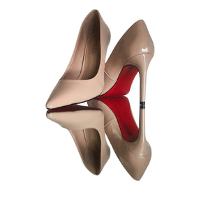 Scarpin Nude Verniz Salto Alto 10cm Sola Vermelha