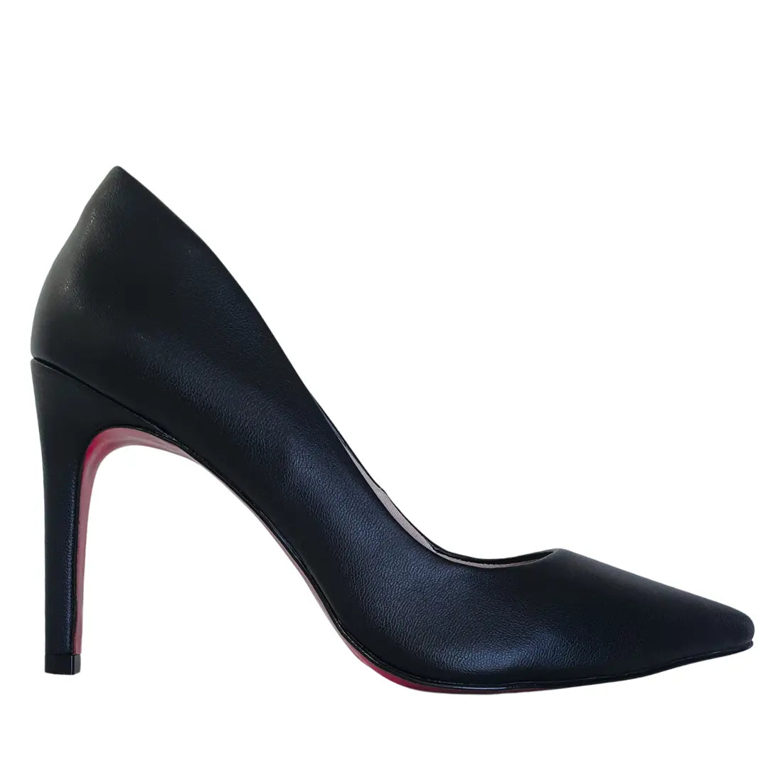 Scarpin Couro Legítimo Preto Fosco Salto Alto 10cm Sola Vermelha
