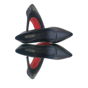 Scarpin Couro Legítimo Preto Fosco Salto Alto 10cm Sola Vermelha