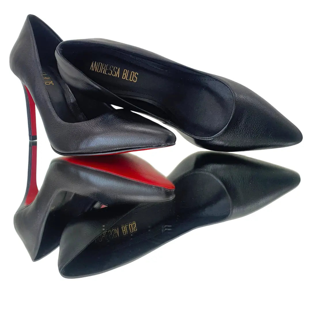 Scarpin Couro Legítimo Preto Fosco Salto Alto 10cm Sola Vermelha