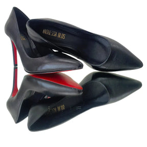 Scarpin Couro Legítimo Preto Fosco Salto Alto 10cm Sola Vermelha