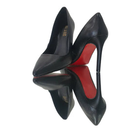 Scarpin Couro Legítimo Preto Fosco Salto Alto 10cm Sola Vermelha