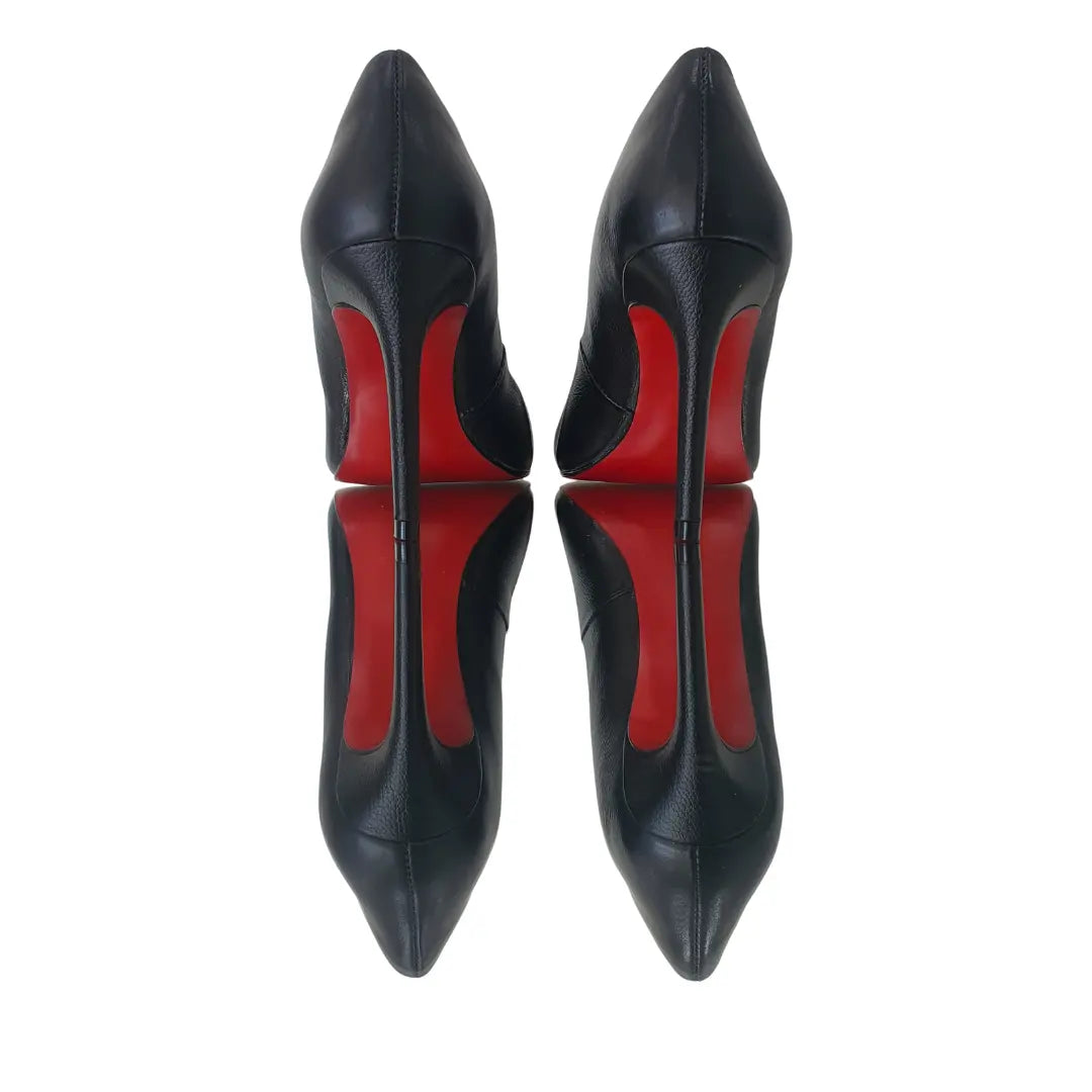 Scarpin Couro Legítimo Preto Fosco Salto Alto 10cm Sola Vermelha