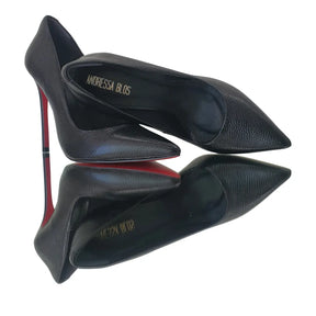 Scarpin Couro Legítimo Preto Fosco Salto Alto 12cm Sola Vermelha
