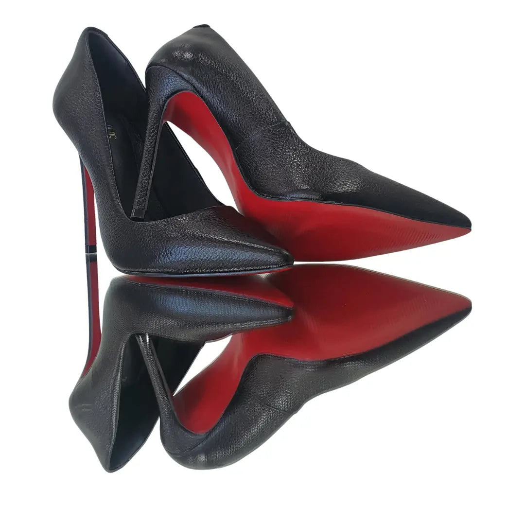 Scarpin Couro Legítimo Preto Fosco Salto Alto 12cm Sola Vermelha