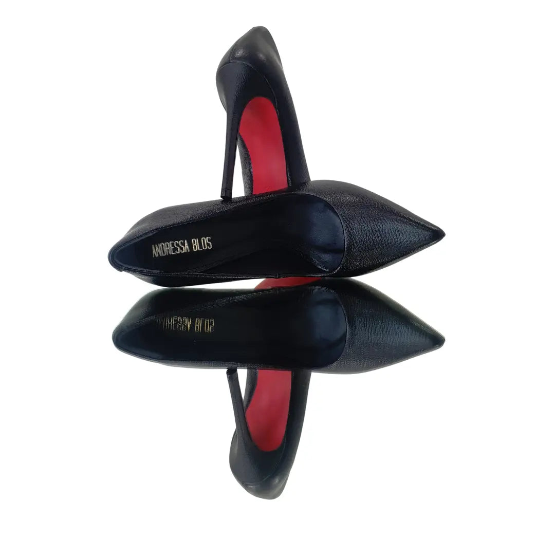 Scarpin Couro Legítimo Preto Fosco Salto Alto 12cm Sola Vermelha