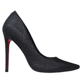 Scarpin Preto Glitter Salto Alto 12cm Sola Vermelha