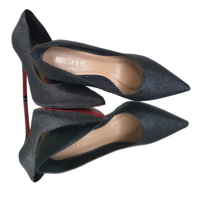 Scarpin Preto Glitter Salto Alto 12cm Sola Vermelha