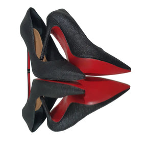 Scarpin Preto Glitter Salto Alto 12cm Sola Vermelha