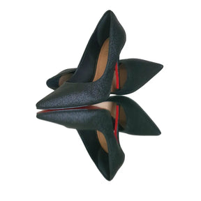Scarpin Preto Glitter Salto Alto 12cm Sola Vermelha