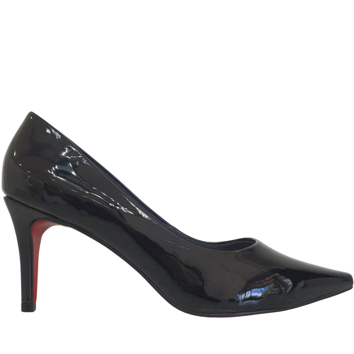 Scarpin Preto Verniz Salto Médio 8cm Sola Vermelha