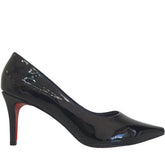 Scarpin Preto Verniz Salto Médio 8cm Sola Vermelha
