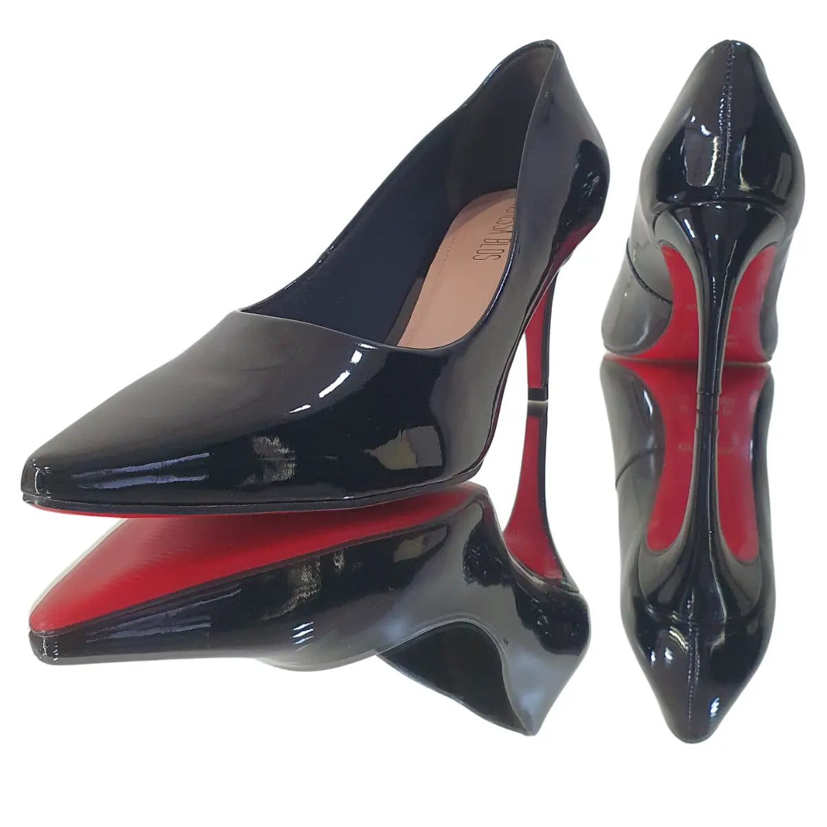 Scarpin Preto Verniz Salto Médio 8cm Sola Vermelha
