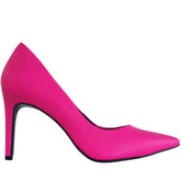 Scarpin Rosa Neon Salto Alto 10cm Sola Preta