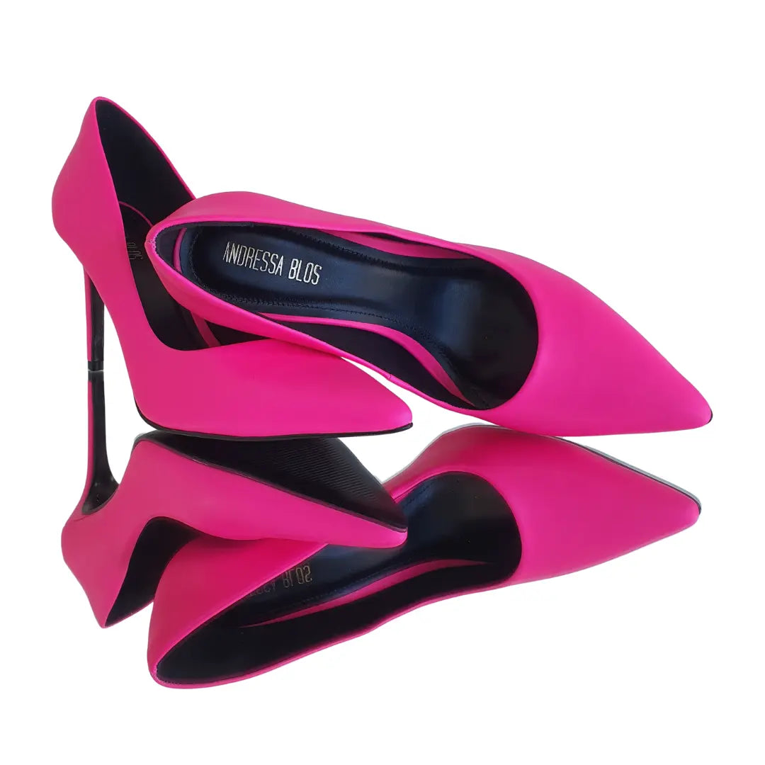 Scarpin Rosa Neon Salto Alto 10cm Sola Preta