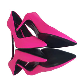 Scarpin Rosa Neon Salto Alto 10cm Sola Preta