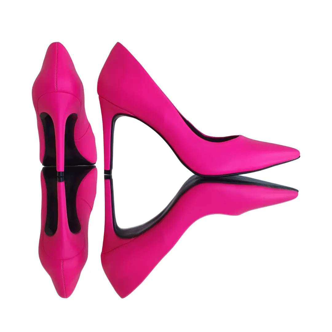Scarpin Rosa Neon Salto Alto 10cm Sola Preta