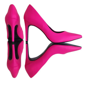 Scarpin Rosa Neon Salto Alto 10cm Sola Preta