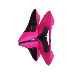Scarpin Rosa Neon Salto Alto 10cm Sola Preta
