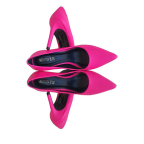 Scarpin Rosa Neon Salto Alto 10cm Sola Preta