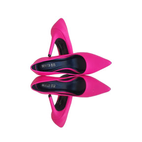 Scarpin Rosa Neon Salto Alto 10cm Sola Preta