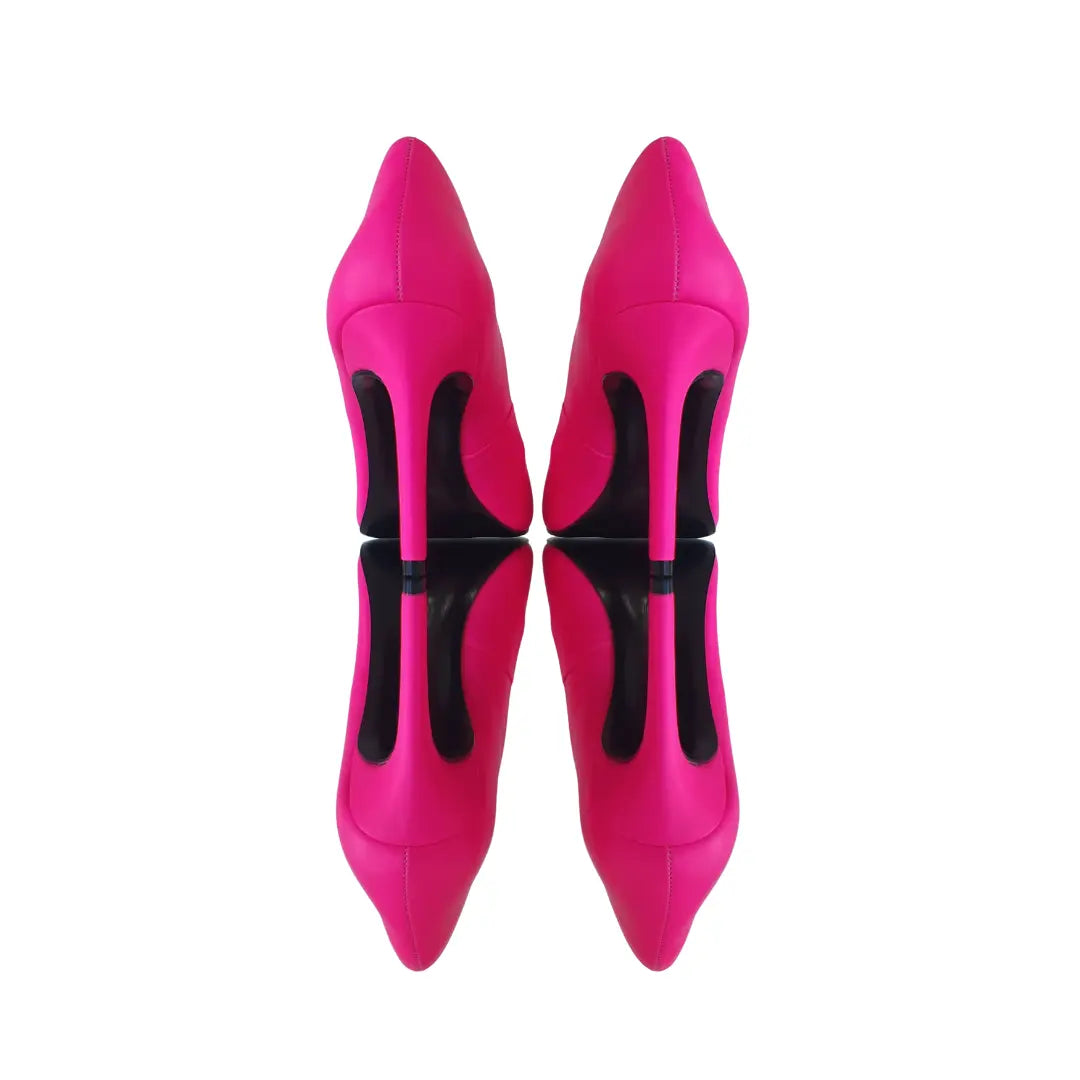 Scarpin Rosa Neon Salto Alto 10cm Sola Preta
