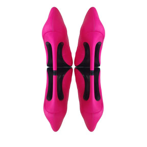 Scarpin Rosa Neon Salto Alto 10cm Sola Preta
