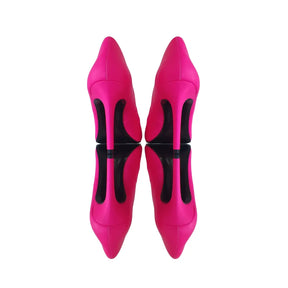 Scarpin Rosa Neon Salto Alto 10cm Sola Preta