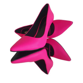 Scarpin Rosa Neon Salto Alto 10cm Sola Preta