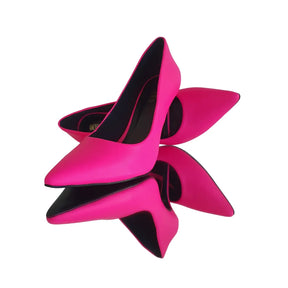 Scarpin Rosa Neon Salto Alto 10cm Sola Preta