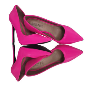 Scarpin Rosa Neon Salto Alto 12cm Sola Preta