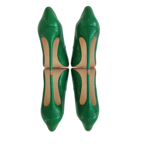 Scarpin Cobra Verde Salto Alto 12cm Sola Bege