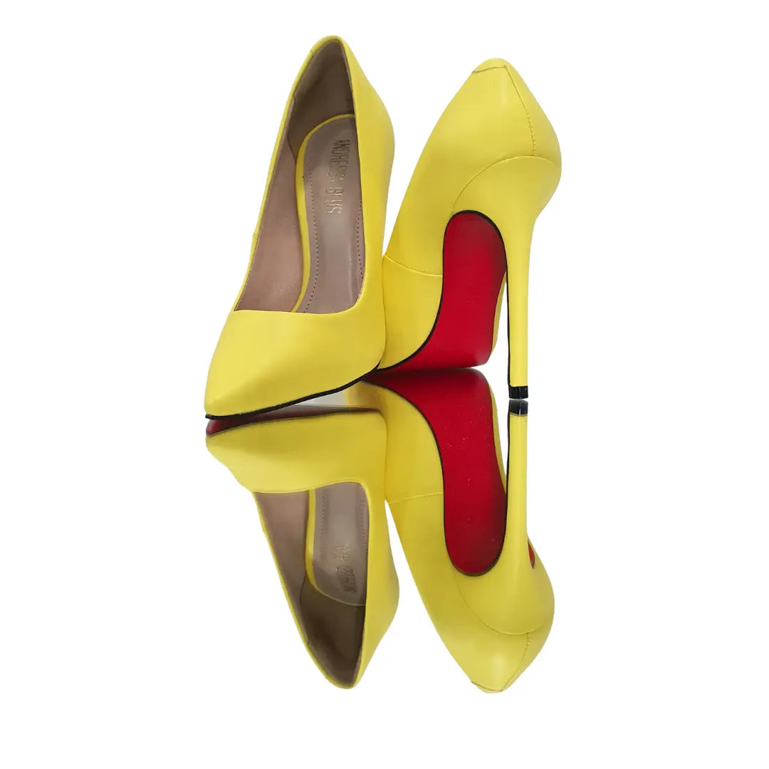 Scarpin Amarelo Fosco Salto Alto 12cm Sola Vermelha