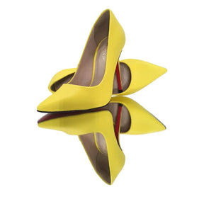 Scarpin Amarelo Fosco Salto Alto 12cm Sola Vermelha