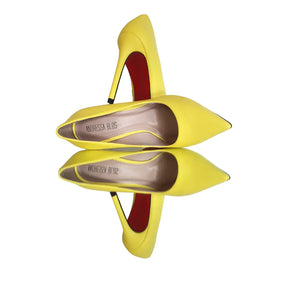 Scarpin Amarelo Fosco Salto Alto 12cm Sola Vermelha