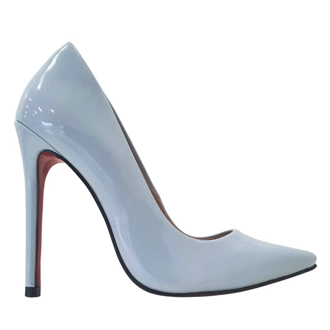 Scarpin Azul Claro Verniz Salto Alto 12cm Sola Vermelha