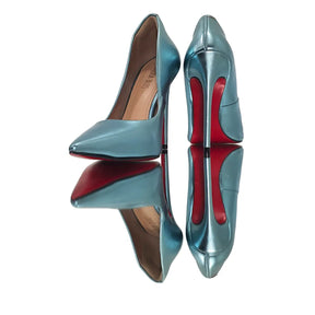 Scarpin Azul Claro Metalizado Salto Alto 12cm Sola Vermelha