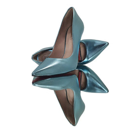 Scarpin Azul Claro Metalizado Salto Alto 12cm Sola Vermelha