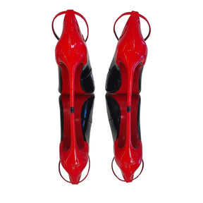 Scarpin Bicolor Preto Com Vermelho Verniz Salto Alto 12 cm Sola Vermelha