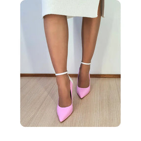 Scarpin Bicolor Rosa Com Branco Verniz Salto Alto 12cm Sola Bege