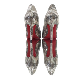 Scarpin Cobra Caramelo com Prata Salto Alto 10cm Sola Vermelha