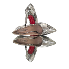 Scarpin Cobra Caramelo com Prata Salto Alto 10cm Sola Vermelha