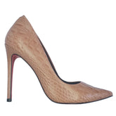 Scarpin Couro Legítimo Croco Nude Salto Alto 12cm Sola Vermelha
