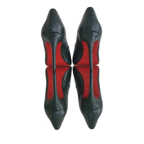 Scarpin Couro Legítimo Verde Militar Croco Salto Alto 10cm Sola Vermelha