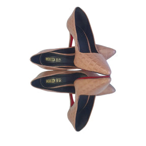 Scarpin Couro Legítimo Nude Croco Salto Alto 10cm Sola Vermelha