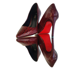 Scarpin Couro Legítimo Marsala Croco Salto Alto 10cm Sola Vermelha