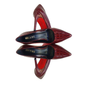 Scarpin Couro Legítimo Marsala Croco Salto Alto 10cm Sola Vermelha