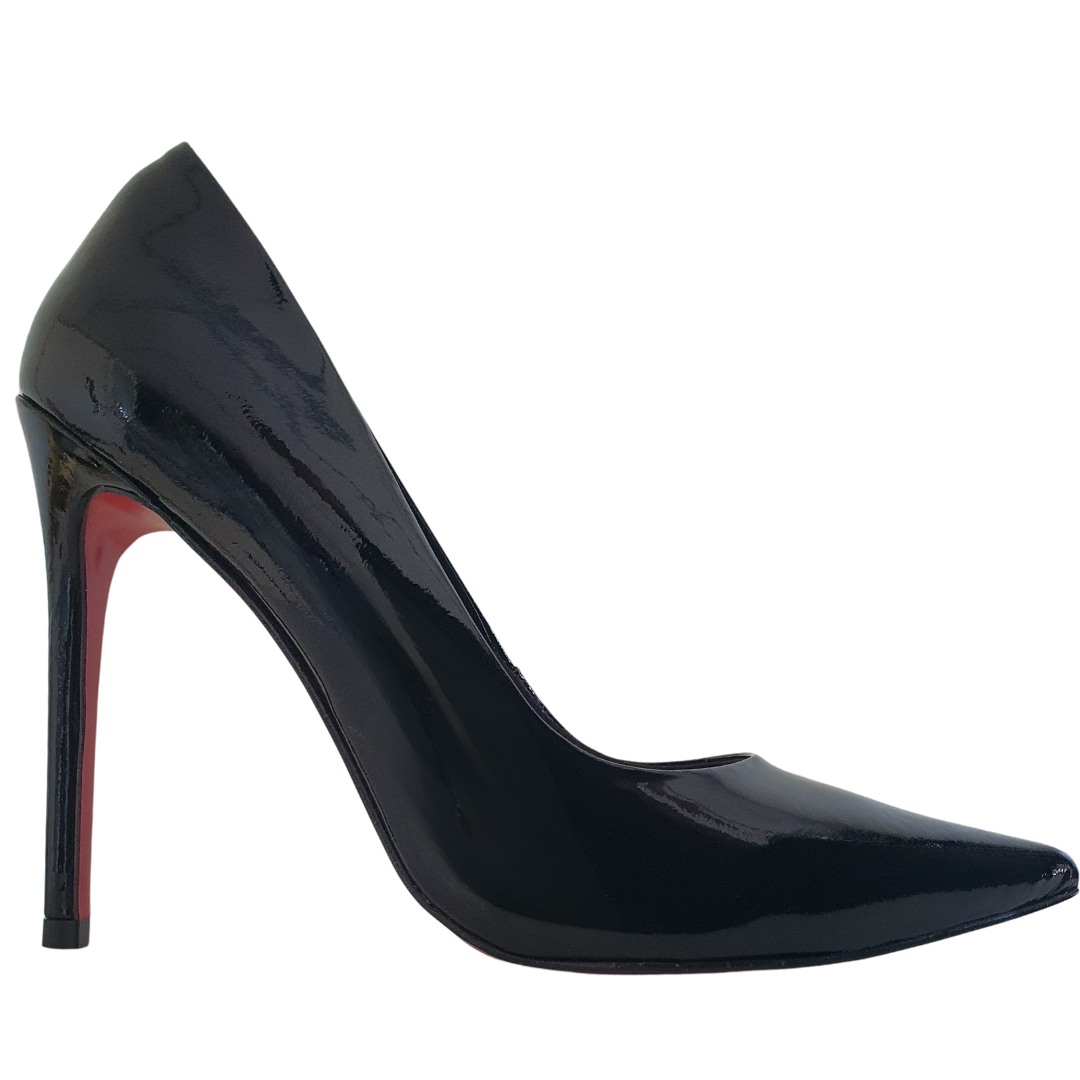 Scarpin Couro Legítimo Preto Verniz Salto Alto 12cm Sola Vermelha